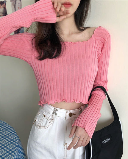 Damska koszulka z długim rękawem z prążkowanego materiału