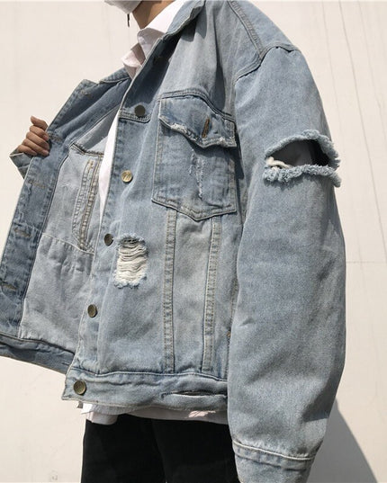 Męska kurtka jeansowa oversize z przetarciami
