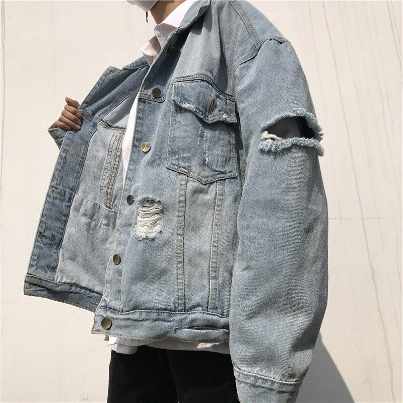 Męska kurtka jeansowa oversize z przetarciami