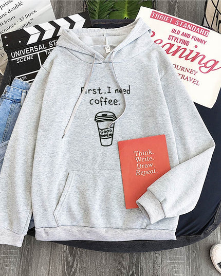 Męska bluza z napisem First. I need coffee