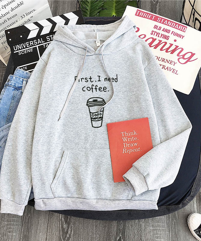 Męska bluza z napisem First. I need coffee