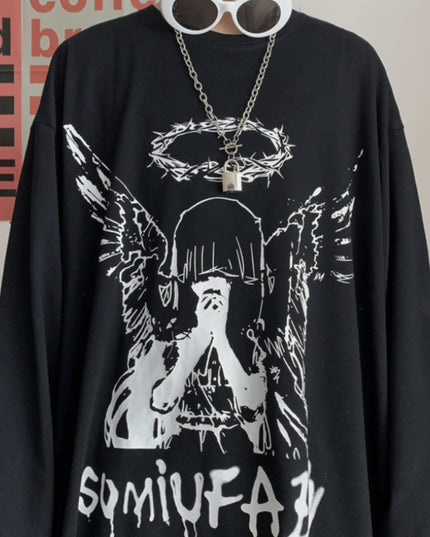 Męska koszulka z długim rękawem o luźnym kroju z nadrukiem