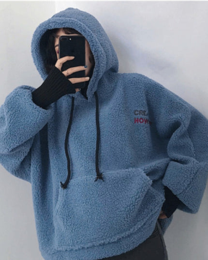 Damska bluza polarowa z kapturem i nadrukiem