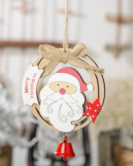 Świąteczna drewniana ozdoba wisząca z mikołajem i dzwoneczkiem