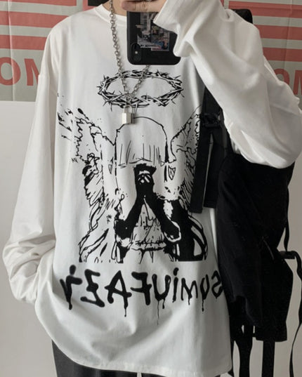 Męska koszulka z długim rękawem o luźnym kroju z nadrukiem