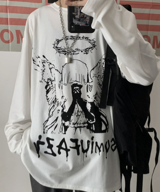 Męska koszulka z długim rękawem o luźnym kroju z nadrukiem