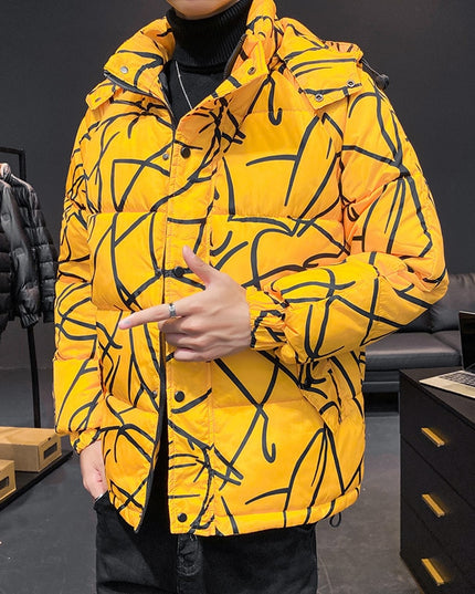 Męska kurtka zimowa pikowana we wzory o luźnym kroju