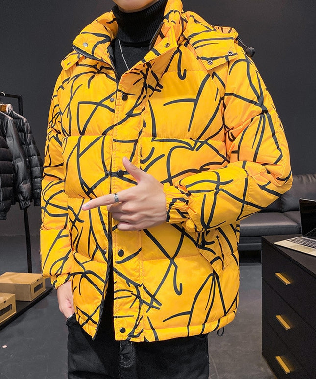 Męska kurtka zimowa pikowana we wzory o luźnym kroju