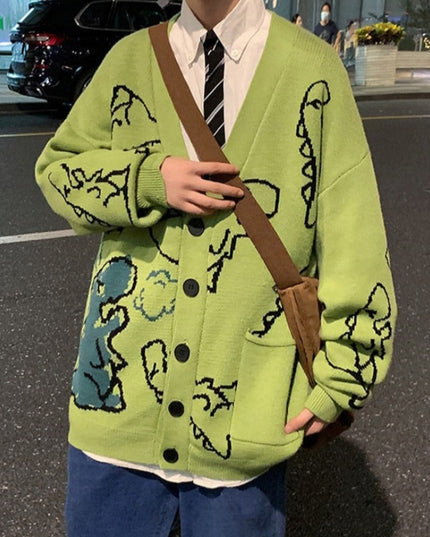 Męski sweter typu kardigan z dinozaurami