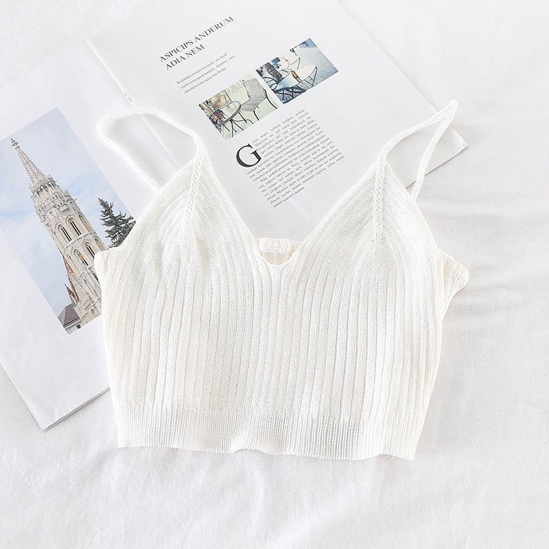Damski crop top dzianinowy na ramiączkach