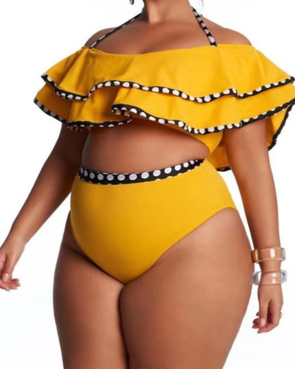 Dwuczęściowy strój kąpielowy plus size z ozdobnymi falbanami