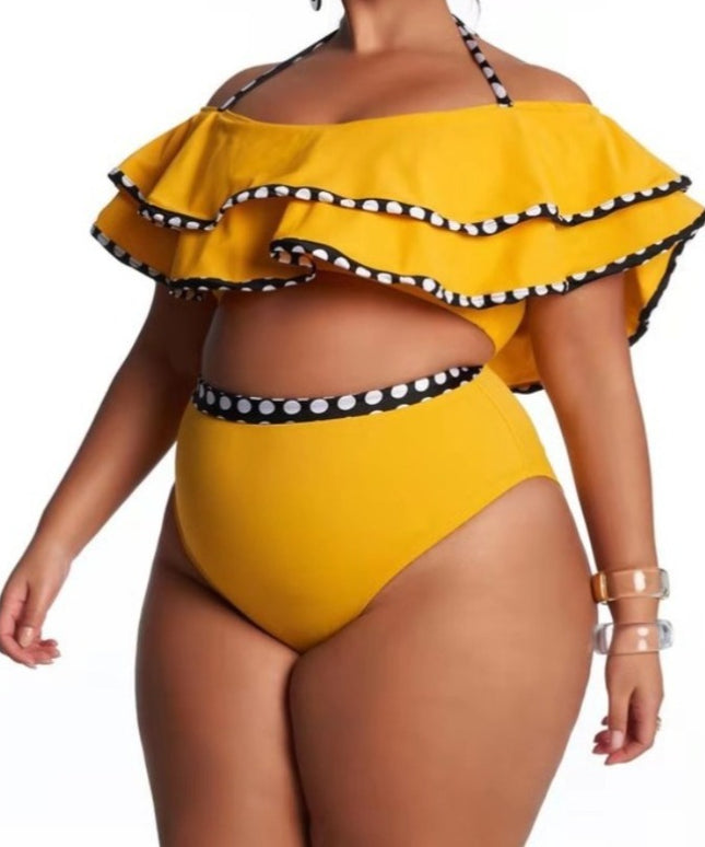 Dwuczęściowy strój kąpielowy plus size z ozdobnymi falbanami