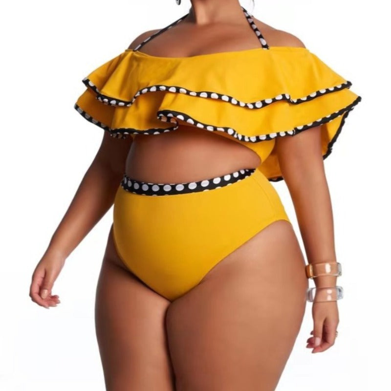 Dwuczęściowy strój kąpielowy plus size z ozdobnymi falbanami