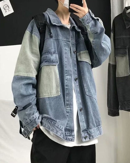 Męska kurtka jeansowa oversize z kontrastowymi wstawkami