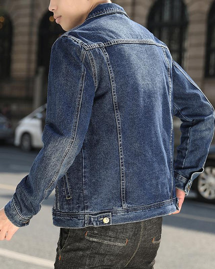 Męska kurtka jeansowa o prostym kroju z przeszyciami