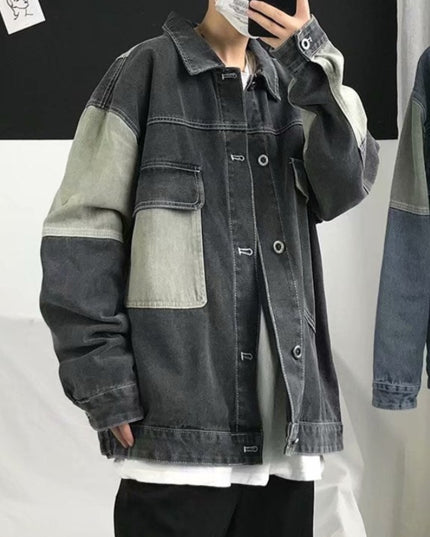 Męska kurtka jeansowa oversize z kontrastowymi wstawkami