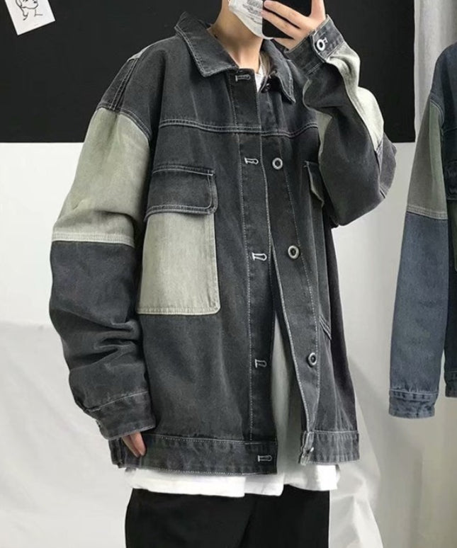 Męska kurtka jeansowa oversize z kontrastowymi wstawkami