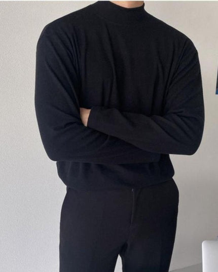 Męska koszulka z długim rękawem o prostym kroju z półgolfem