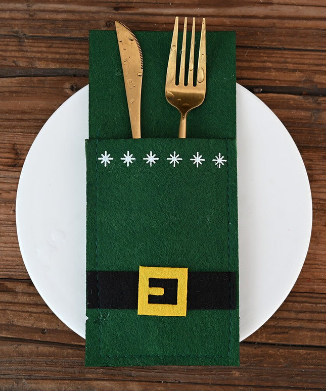 Świąteczny pokrowiec na sztućce w kolorze zielonym