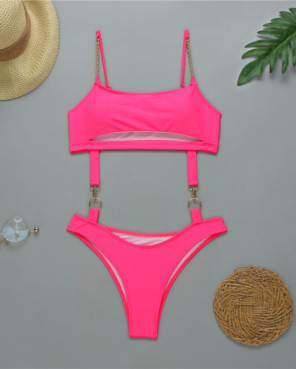 Jednoczęściowy strój kąpielowy monokini z ozdobnymi ramiączkami z łańcuszka