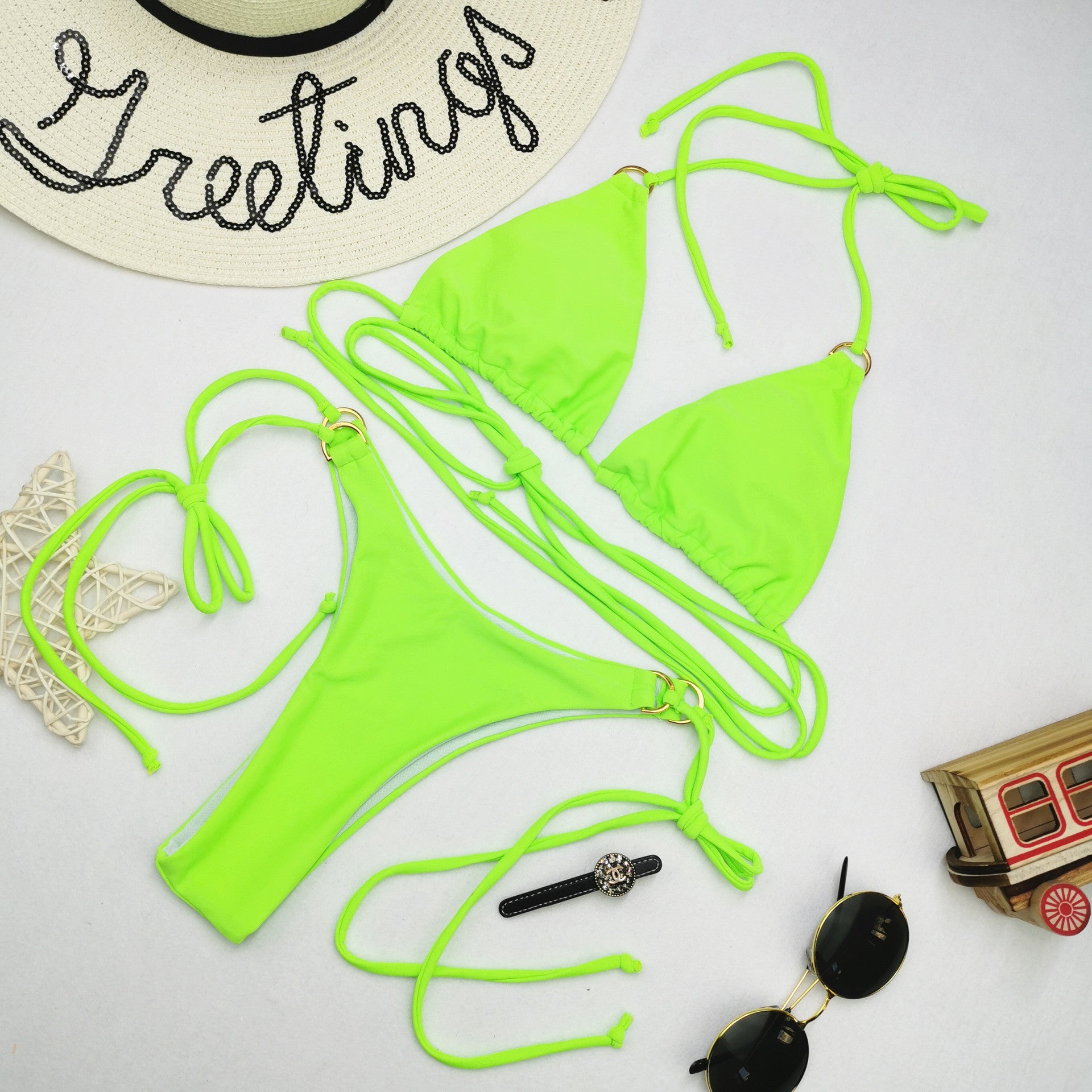 Damski dwuczęściowy strój kąpielowy bikini z wiązaniem w talii