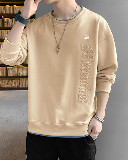 Męska bluza bez kaptura z naszywką i wytłoczonym napisem