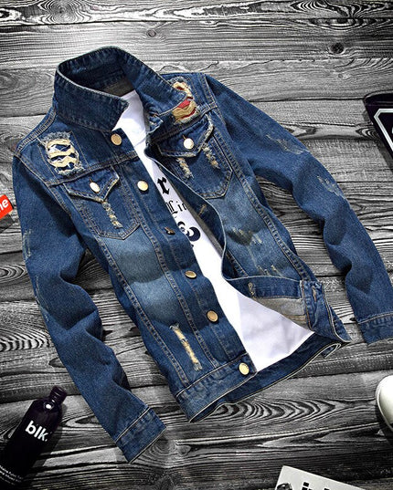 Męska kurtka jeansowa klasyczna z przetarciami