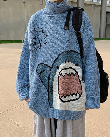 Męski sweter typu golf z rekinem