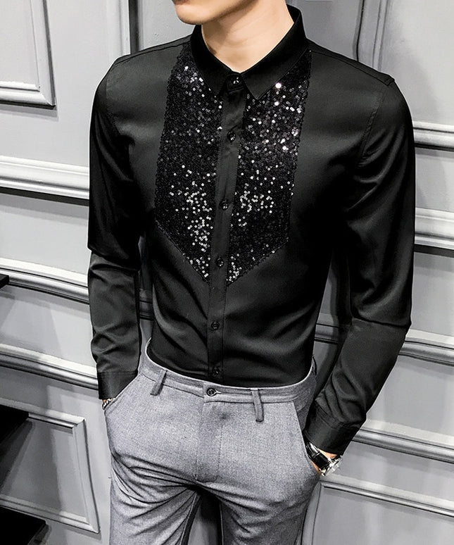 Męska koszula gładka z ozdobnymi cekinami