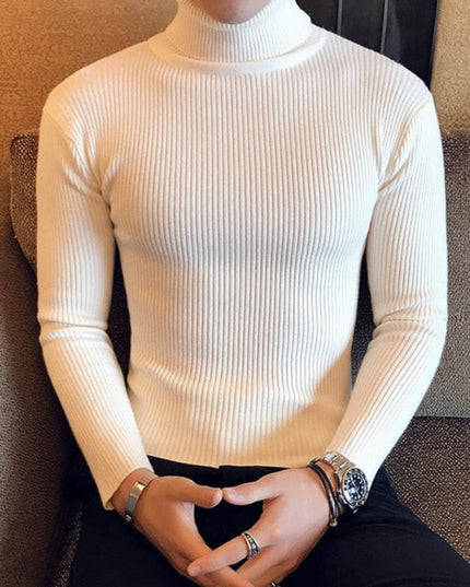 Męski sweter typu golf z prążkowanej tkaniny