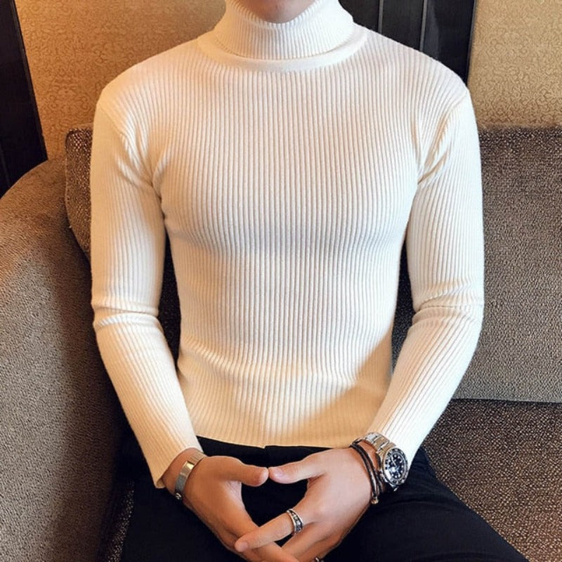 Męski sweter typu golf z prążkowanej tkaniny