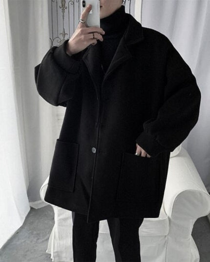 Męski płaszcz jednorzędowy oversize z kieszeniami