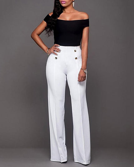 Damskie spodnie chinosy z guzikami i wysokim stanem