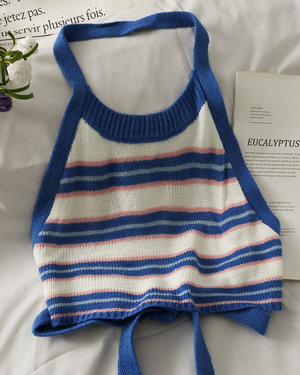 Damski crop top dzianinowy z odkrytymi plecami i wiązaniem