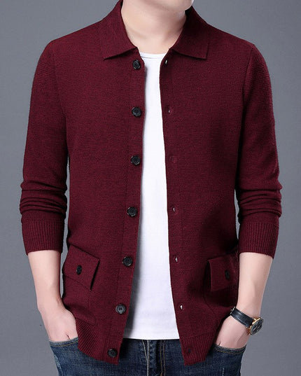 Męski sweter typu kardigan z kołnierzykiem czterorzędowy