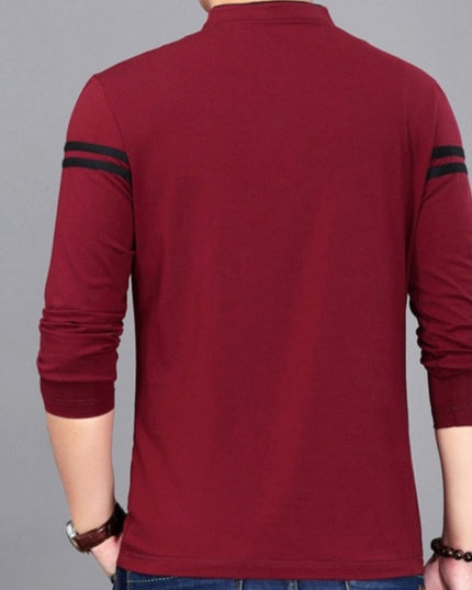 Męska koszulka z długim rękawem typu polo ze stójką