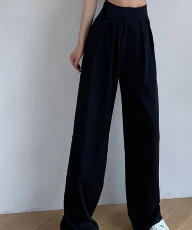 Damskie spodnie materiałowe taliowane z szerokimi nogawkami