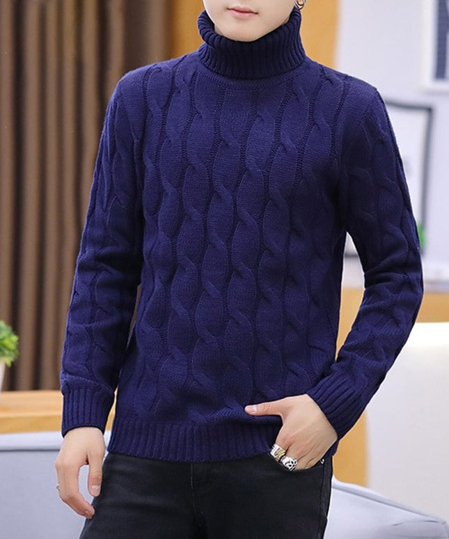 Męski sweter typu golf we wzór jodełki