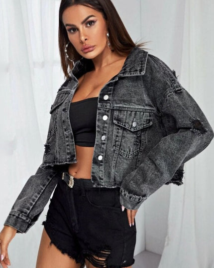 Damska kurtka jeansowa oversize z przetarciami