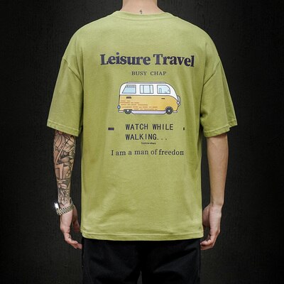 Męski T-shirt z napisem i nadrukiem na plecach