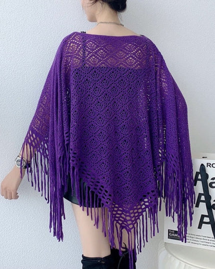 Damski sweter dziergany ażurowy typu ponczo