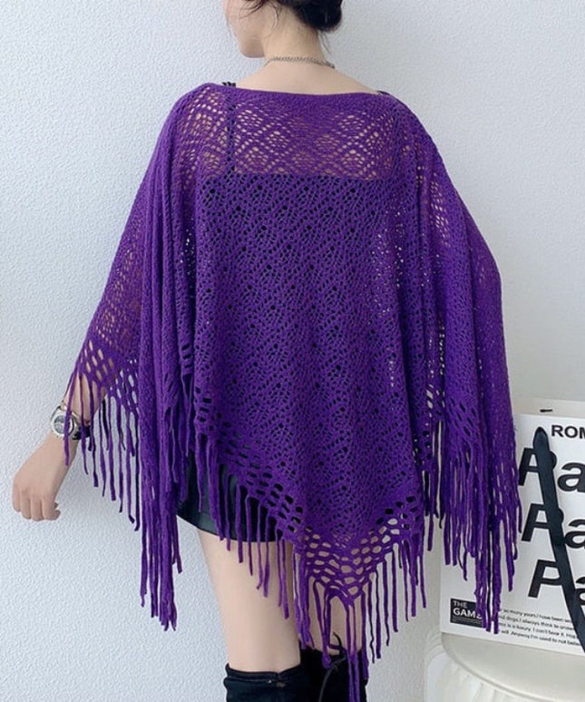 Damski sweter dziergany ażurowy typu ponczo