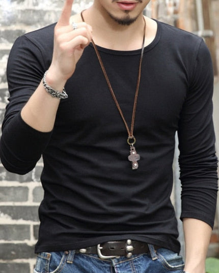 Męska koszulka z długim rękawem klasyczna z okrągłym dekoltem