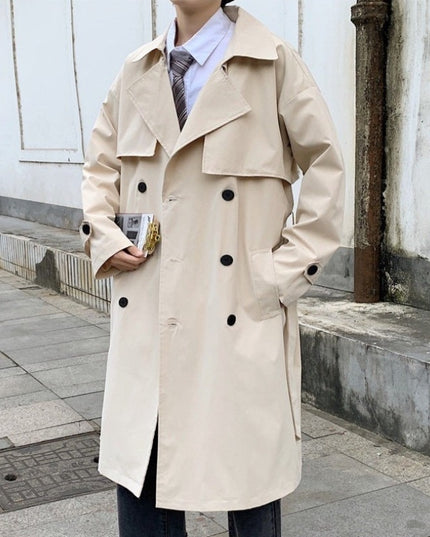 Męski długi płaszcz z wiązaniem