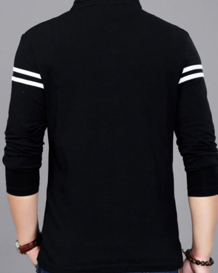 Męska koszulka z długim rękawem typu polo ze stójką