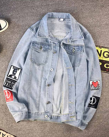Męska kurtka jeansowa luźna z naszywkami