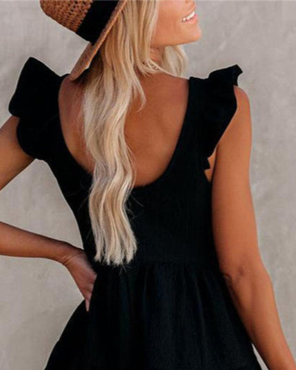 Sukienka mini zwiewna na ramiączkach zapinana na guziki