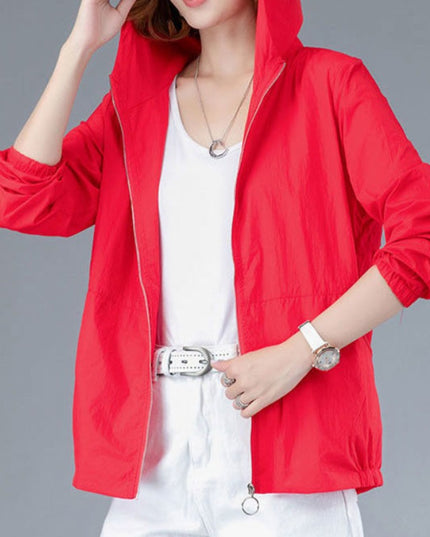 Damska kurtka przejściowa przeciwdeszczowa cienka z kapturem