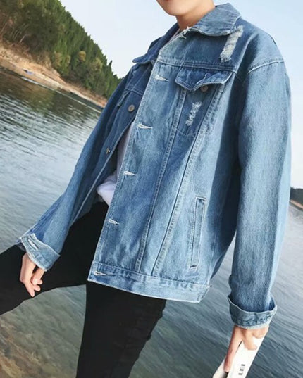 Męska kurtka jeansowa oversize z przetarciami