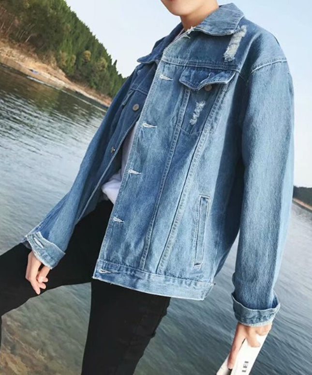 Męska kurtka jeansowa oversize z przetarciami
